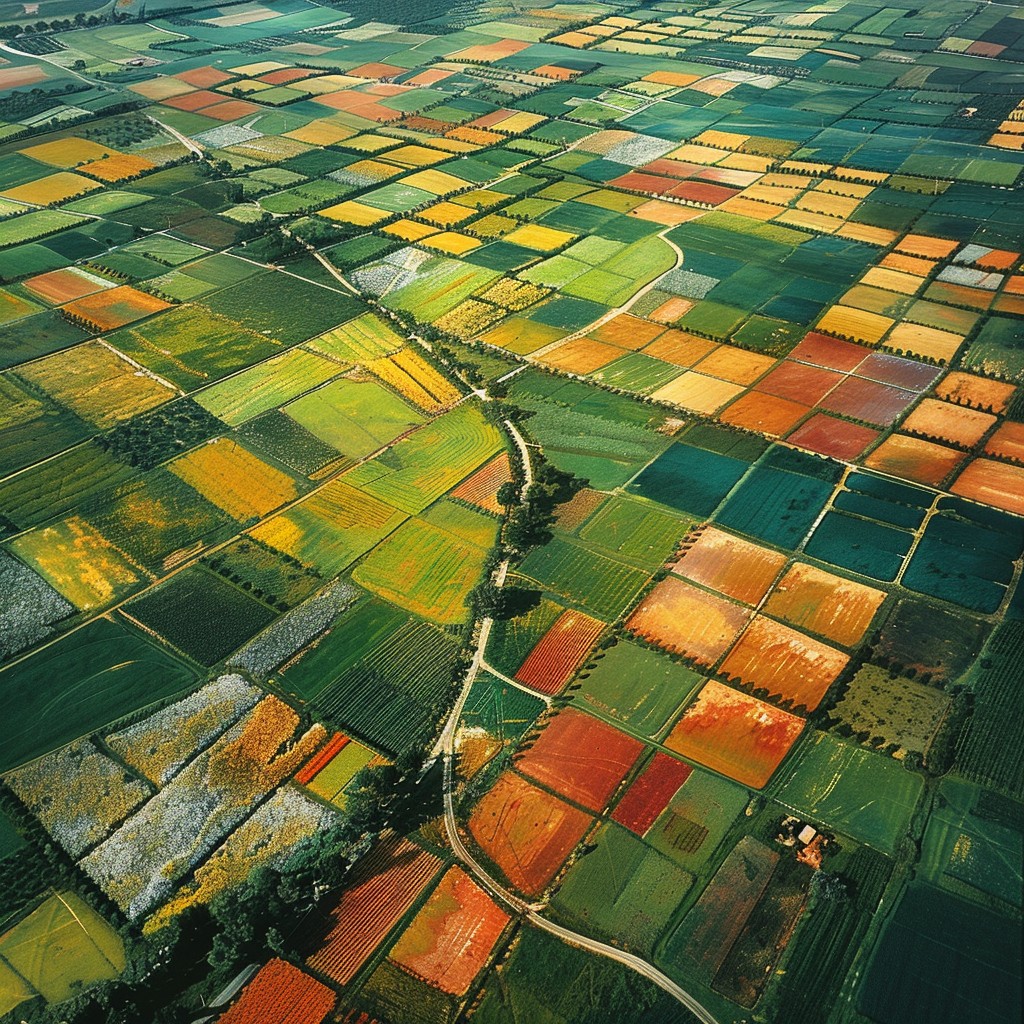 Luftaufnahme eines landwirtschaftlichen Flickenteppichs aus Feldern