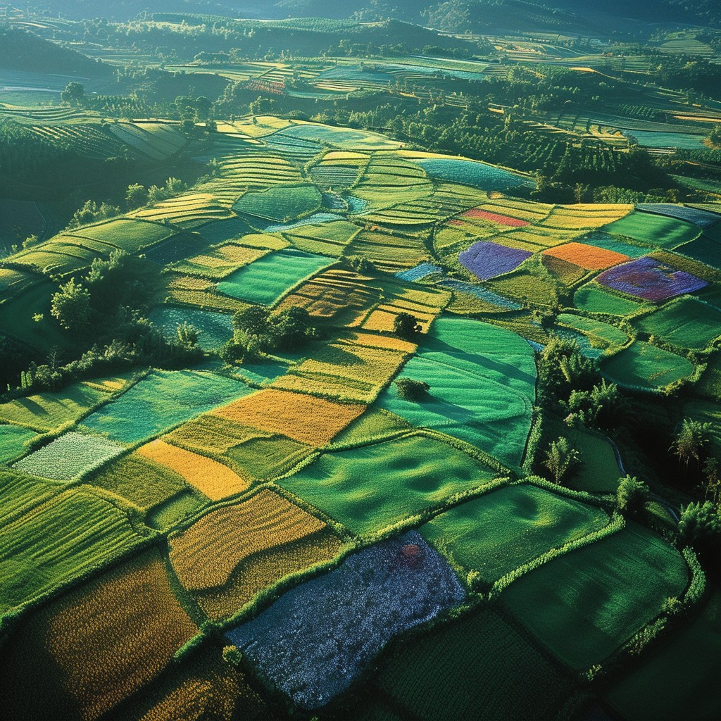 Colorful patchwork fields from above
